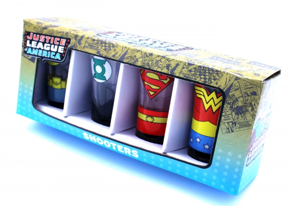 DC Comics Justice League of America 4-teiliges Schnapsglas-Set von Half Moon Bay